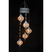 Halay Suspension avec 5 boules en mosaïque colorées de style marocain, longueur env. 120 cm, douille E-14