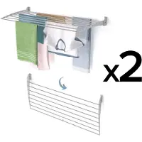 Foxydry 2x Porte-linge mural en aluminium, idéal pour la salle de bain, le balcon ou la buanderie - Fold Down 116 cm