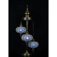 Halay Lampadaire turc mosaïque fait main bleu 3 boules Lampe orientale marocaine 100 cm