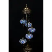 Halay Lampadaire turc - Lampe orientale - Bleu - 5 boules en verre mosaïque - Fabriqué à la main - Hauteur 120 cm