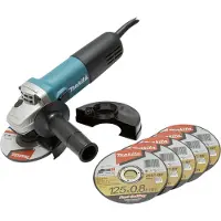 Makita Meuleuse d'angle électrique 840W 125mm avec disque à ébarber et 5 disques à tronçonner