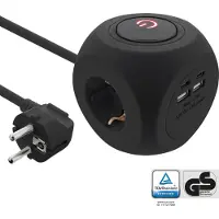 InLine Charging Cube, 3x prise de terre, 2x USB-C, 2x USB-A, noir, 2m