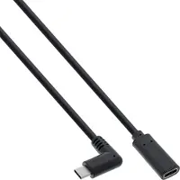 InLine 35784 Câble USB 3.2, USB Typ-C Rallonge, prise mâle coudée sur prise femelle, noir, 1,5m