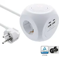 InLine Charging Cube, 3x prise de terre, 2x USB-C, 2x USB-A, blanc, 2m