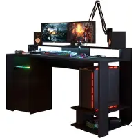 GuenstigEinrichten Bureau de jeu à LED, noir mat, 152 x 61,5 x 87 cm