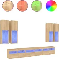 vidaXL Meuble TV 7 pièces avec lampes LED Chêne Sonoma