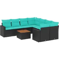 vidaXL Ensemble de salon de jardin 9 pièces avec coussins noir poly rotin