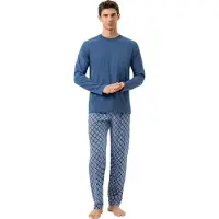 Mey Pyjama long 'Silhouettes' bleu foncé / blanc