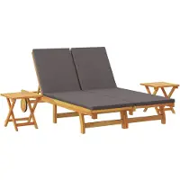 vidaXL Chaise longue avec coussin Gris foncé Bois massif Acacia