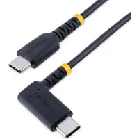 StarTech.com .com Câble de Charge USB C de 15cm - Cordon USB-C, 60W PD 3A - Câble USB C Coudé Noir - Fibre Aramide Robuste - Câble USB 2.0 Type C - Chargeur Rapide USB C