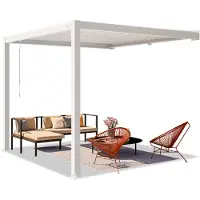 TOOLPORT PRIMEYARD Pergola adossée 3x3 m poteaux en aluminium blancs avec lames orientables en acier