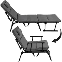 Springos Chaise longue de jardin avec fonction lit de camp, réglable en 5 positions, jusqu'à 120 kg