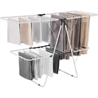 Vevor Séchoir à linge (2 étages et pliable) avec pinces à chaussettes et 31 barres de séchage, séchoir métallique réglable en hauteur, séchoir autonome et peu encombrant pour buanderies et balcons