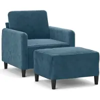 vidaXL Fauteuil avec tabouret bleu 60 cm velours