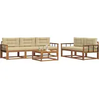 vidaXL Ensemble de canapés d'extérieur avec coussins 6 pièces Nature et Beige