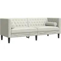 vidaXL Canapé Chesterfield avec traversins 3 places crème velours