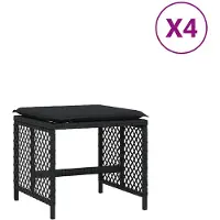 vidaXL Tabourets de jardin et coussins lot de 4 noir 41x41x36 cm rotin