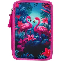 Baagl School Trousse à crayons à trois niveaux Flamingos