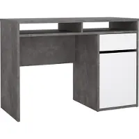 Ebuy24 Plus Bureau avec 1 porte, 1 tiroir et 2 étagères,Reproduction béton / blanc brillant.