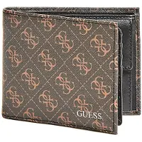 GUESS Hommes, Portefeuille, Vezzola, Textile Wallet, Billfold, w/sf w/cp, Brown Logo, For Men, Marron