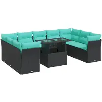 vidaXL Ensemble de 10 canapés de jardin avec coussins noir poly rotin