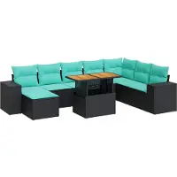 vidaXL Ensemble de salon de jardin 9 pièces avec coussins noir poly rotin