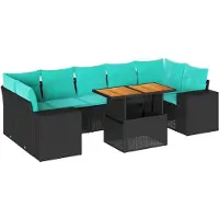 vidaXL Ensemble de jardin canapé 8 pièces avec coussins noir poly rotin