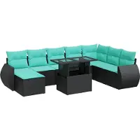 vidaXL Ensemble de salon de jardin 9 pièces avec coussins noir poly rotin