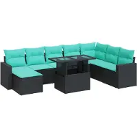 vidaXL Ensemble de salon de jardin 9 pièces avec coussins noir poly rotin