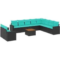 vidaXL Ensemble de salon de jardin 11 pièces avec coussins noir poly rotin