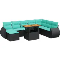 vidaXL Ensemble de salon de jardin 9 pièces avec coussins noir poly rotin