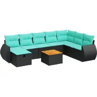 vidaXL Ensemble de salon de jardin 9 pièces avec coussins noir poly rotin