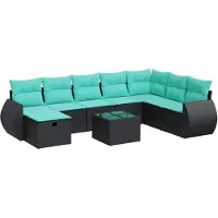 vidaXL Ensemble de salon de jardin 9 pièces avec coussins noir poly rotin