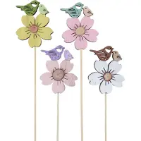 Viana Décoration printanière, piques décoratives en bois, ensemble d'oiseaux 8 × 6 cm, lot de 12, décoration pour jardin, balcon, rebord de fenêtre, table, 12 pièces