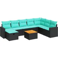 vidaXL Ensemble de salon de jardin 9 pièces avec coussins noir poly rotin