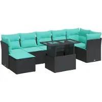 vidaXL Ensemble de jardin canapé 8 pièces avec coussins noir poly rotin