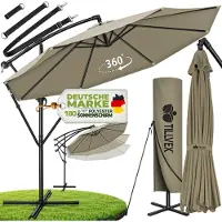Tillvex Parasol Marron Ø 350 cm Parapluie de jardin Parapluie de marché Manivelle Balcon Alu Inclinable Marron - Ø350cm