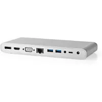 Nedis USB Docking Station - USB 3.2 Gen 1 - USB-C mâle - DisplayPort femelle / Sortie HDMI / RJ45 femelle / VGA femelle / 2x 3.5 mm femelle / 2x USB-C / 4x USB-A - 0.20 m - Rond - Nickelé