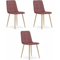 Leobert Chaise - - Kara - Velours Rose/Pieds Bois - 44,5 X 50,5 X 87 Cm - Lot De 3