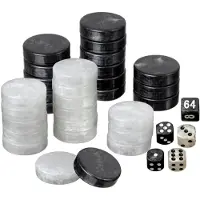 Philos Jeu de pions de backgammon, taille moyenne (28 x 8 mm), en plastique noir et blanc, avec dés