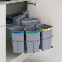 En.casa Poubelle encastrable 'Kollby' 3 x 6L+1 x 12L pivotante plastique avec couvercle Gris