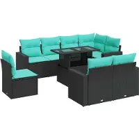 vidaXL Ensemble de salon de jardin 9 pièces avec coussins noir poly rotin
