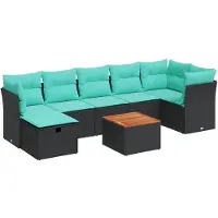 vidaXL Ensemble de jardin canapé 8 pièces avec coussins noir poly rotin