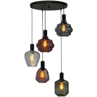 Masterlight Suspension loft 5 lumières - noire - Porto avec des lunettes différentes