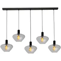 Masterlight Lampe suspendue 5 lumières - noire - Porto avec verres transparents Blossom