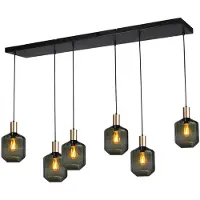 Masterlight Lampe suspendue 6 lumières - dorée - Porto avec verres verts Jagger