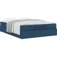 vidaXL : Lit avec matelas, 2 pièces, bleu, tissu