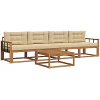 vidaXL Ensemble de canapés d'extérieur avec coussins 5 pièces Nature et Beige