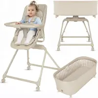Lionelo Ensemble 3 en 1 : chaise haute, transat et lit bébé Maddie, 0 à 36 mois, pivotant à 360° avec roulettes - Beige