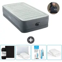 OEM Intex Lit à air - 1 personne - 99 x 191 x 46 cm - Gris - Pompe incluse - Drap housse - Baiser - Kit de réparation et protection d'oreiller